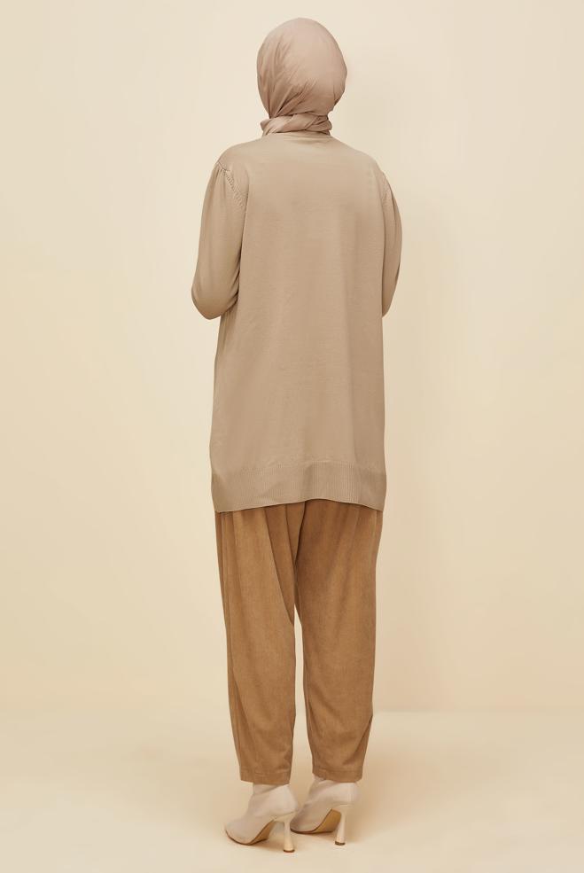 Vêtements hijab BEIGE TUNIQUE EN MAILLE 45841 - ALVİNA