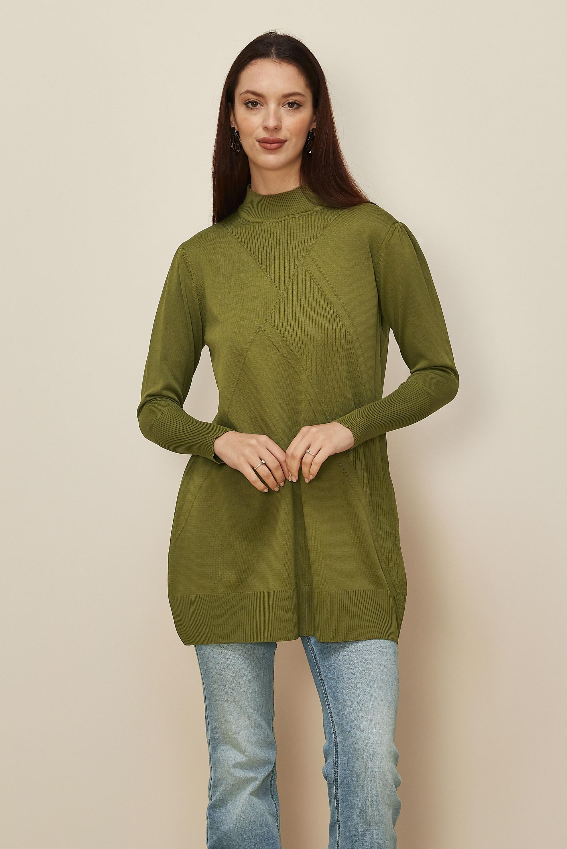 Tesettür giyim YEŞİL 45841 TRİKO TUNİK 38-46