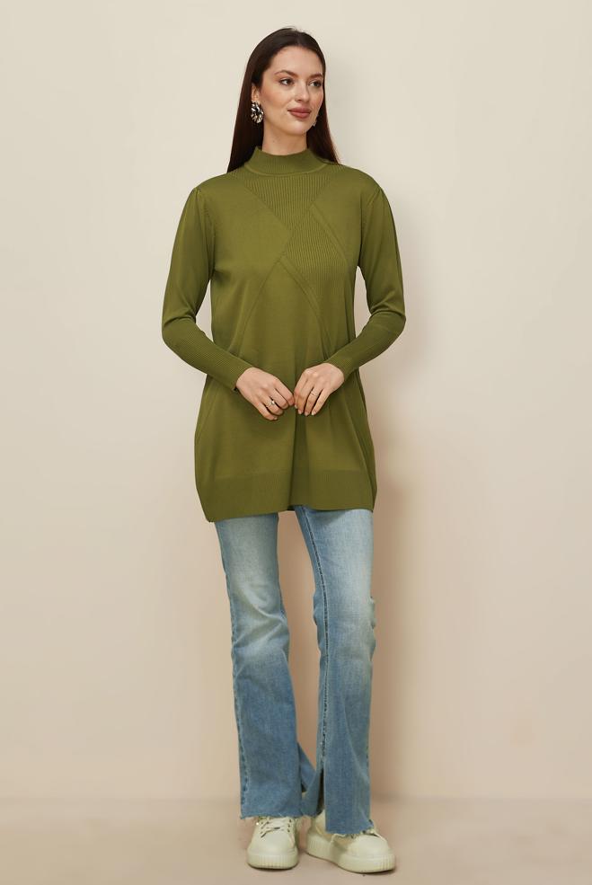 Tesettür giyim YEŞİL 45841 TRİKO TUNİK 38-46 - ALVİNA