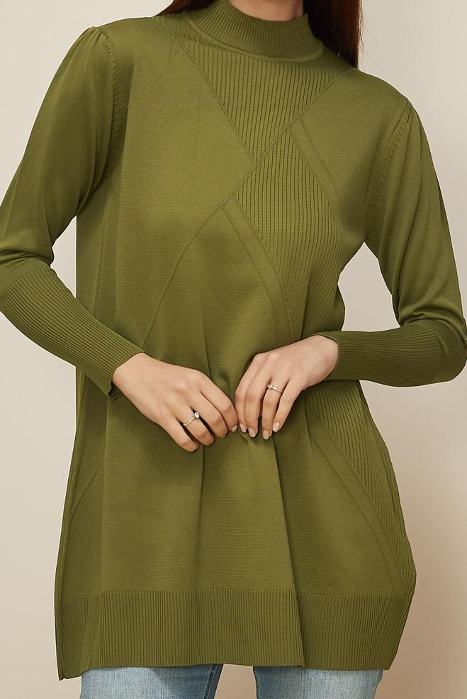 Tesettür giyim YEŞİL 45841 TRİKO TUNİK 38-46 - ALVİNA