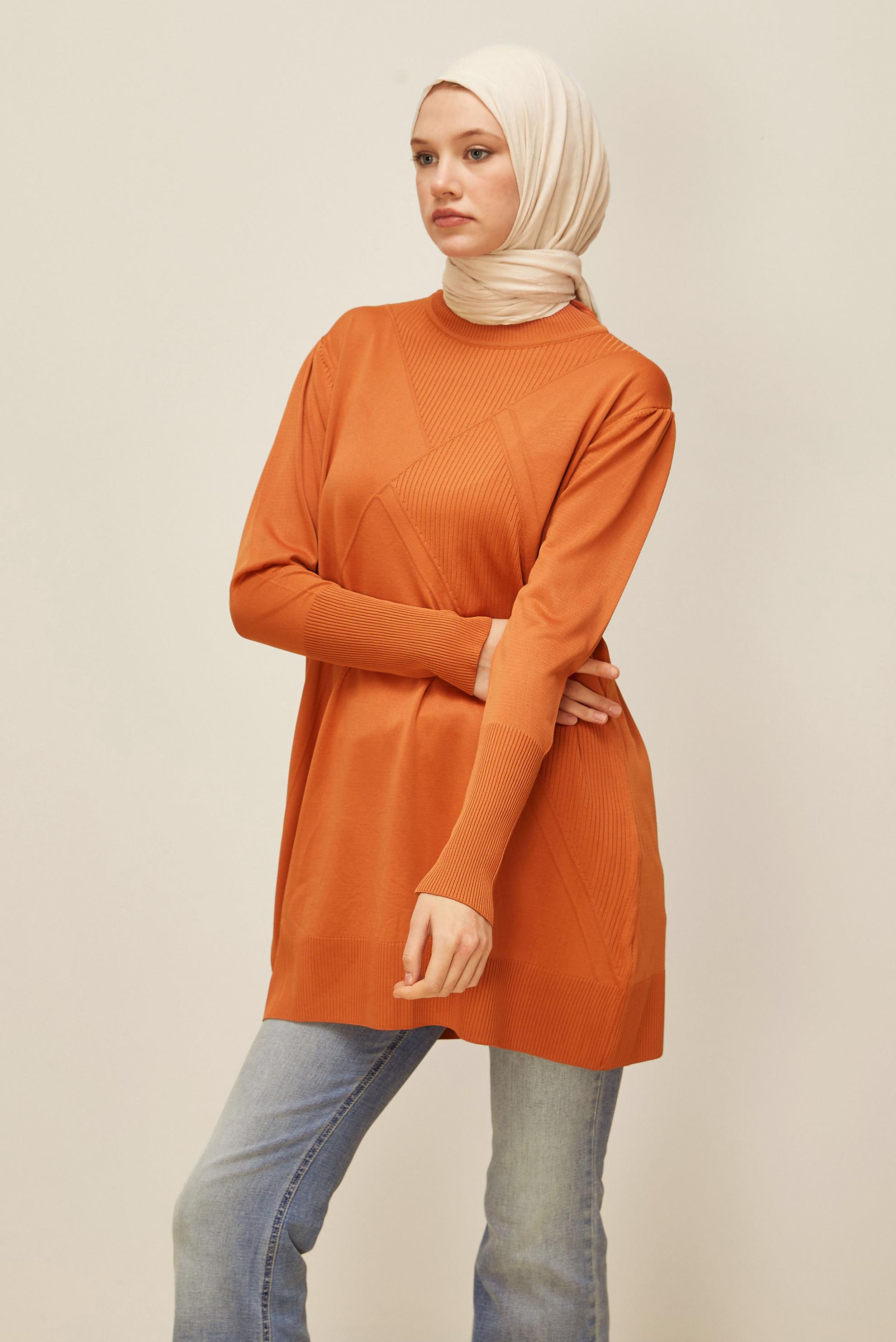 Tesettür giyim TURUNCU TRİKO TUNİK 45841