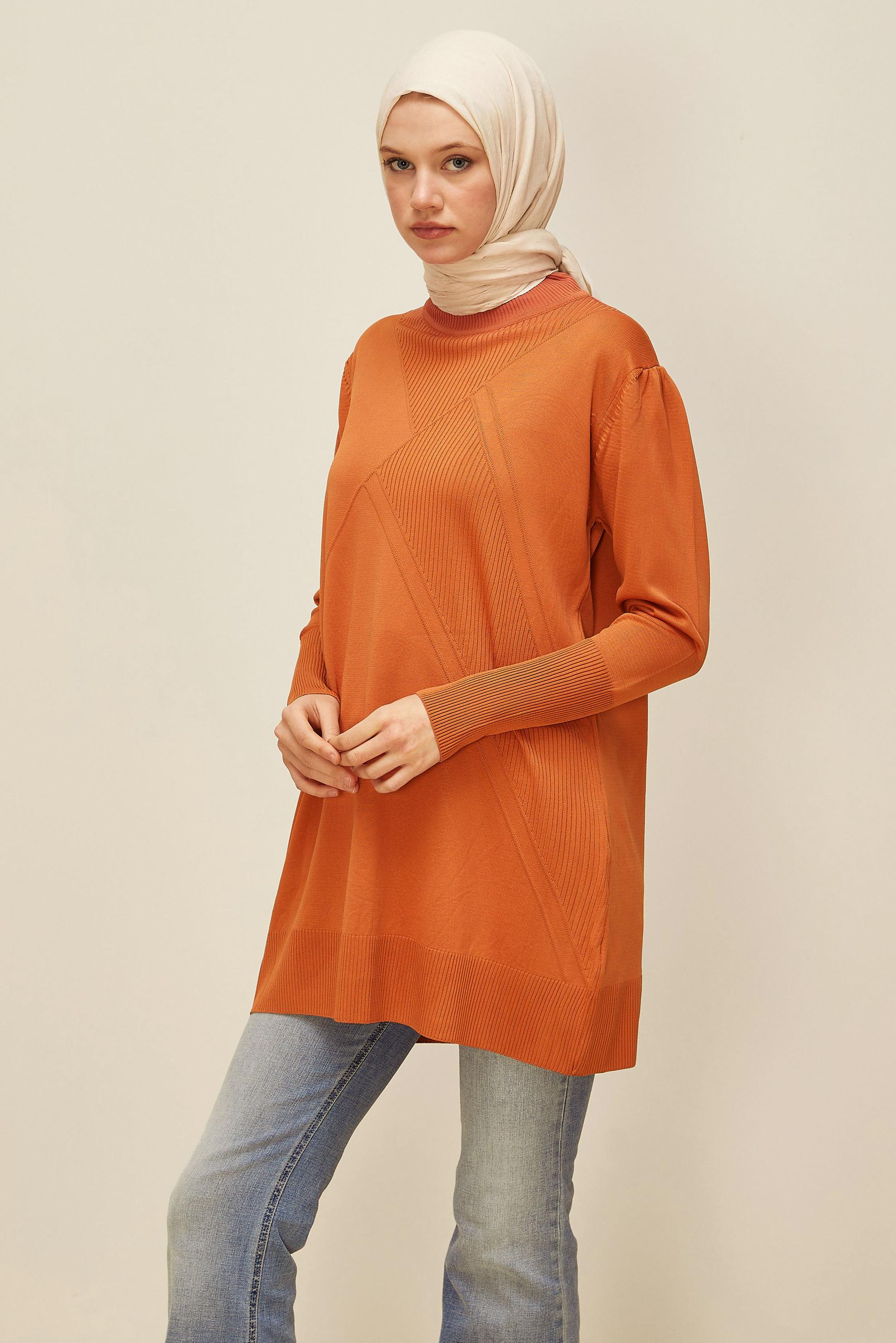 Tesettür giyim TURUNCU TRİKO TUNİK 45841