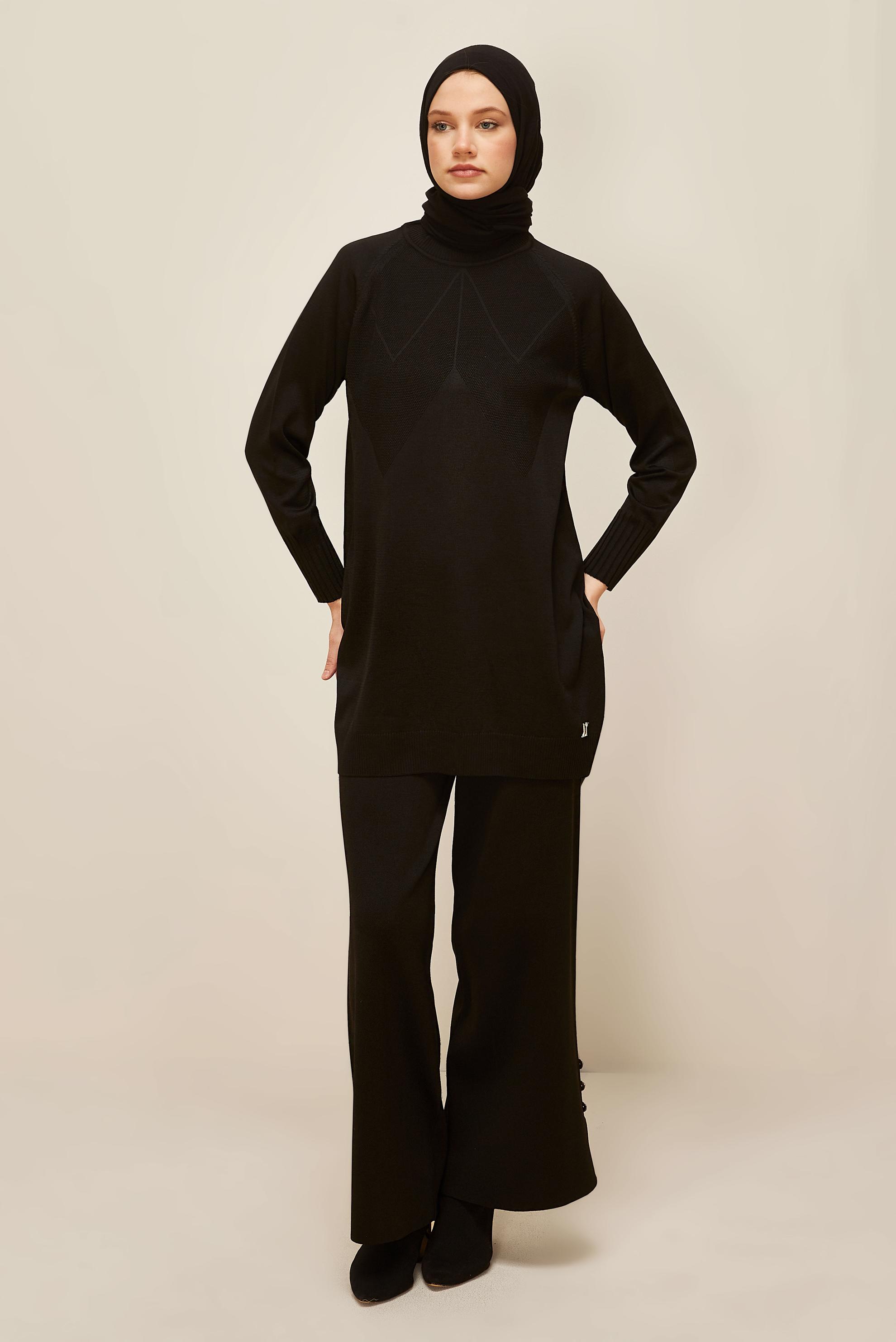 Tesettür giyim SİYAH TRİKO TUNİK 45842