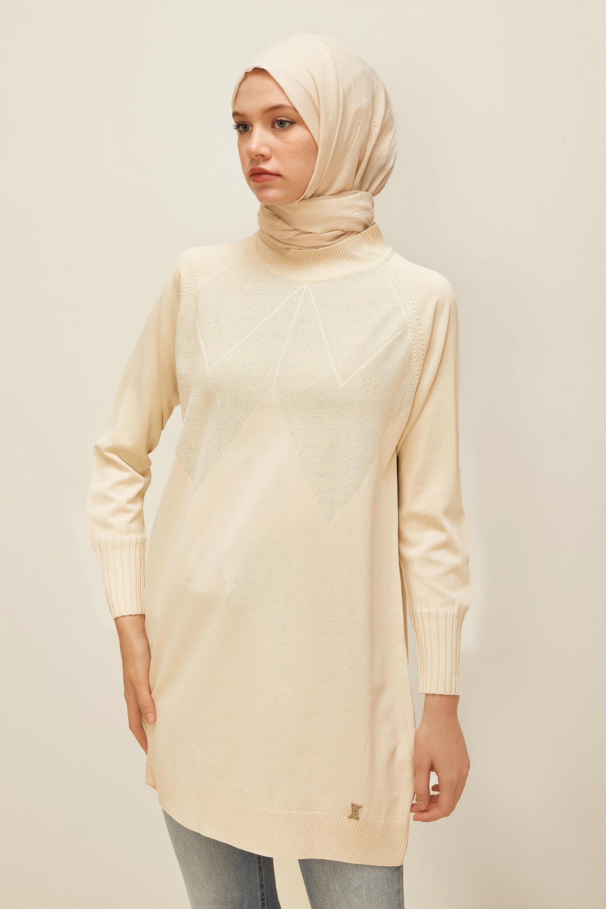 Tesettür giyim BEJ TRİKO TUNİK 45842