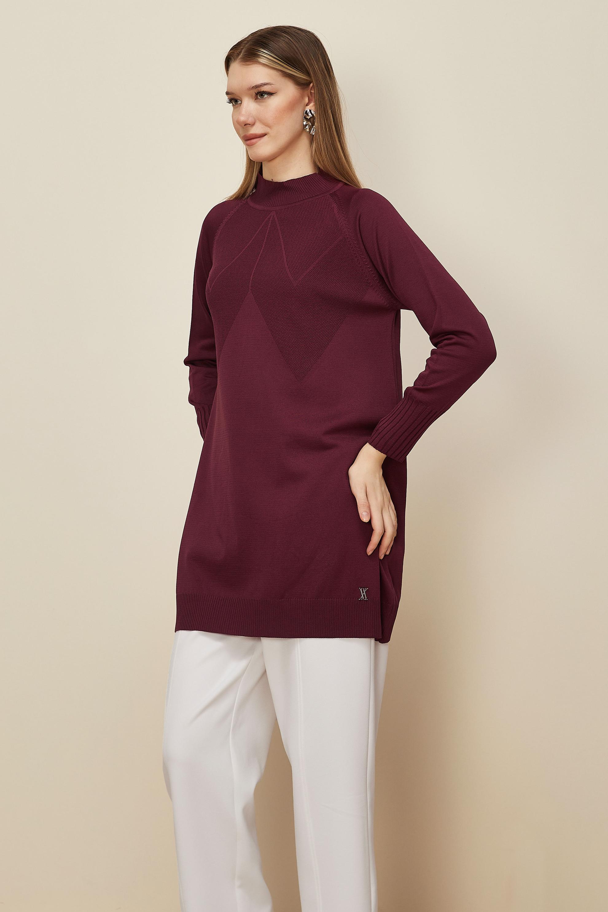 Tesettür giyim BORDO TRİKO TUNİK 45842