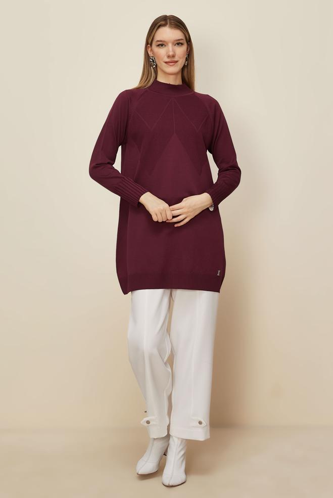 Tesettür giyim BORDO TRİKO TUNİK 45842 - ALVİNA