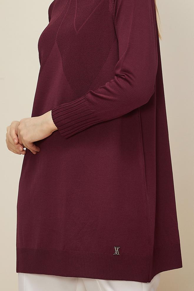 Tesettür giyim BORDO TRİKO TUNİK 45842 - ALVİNA