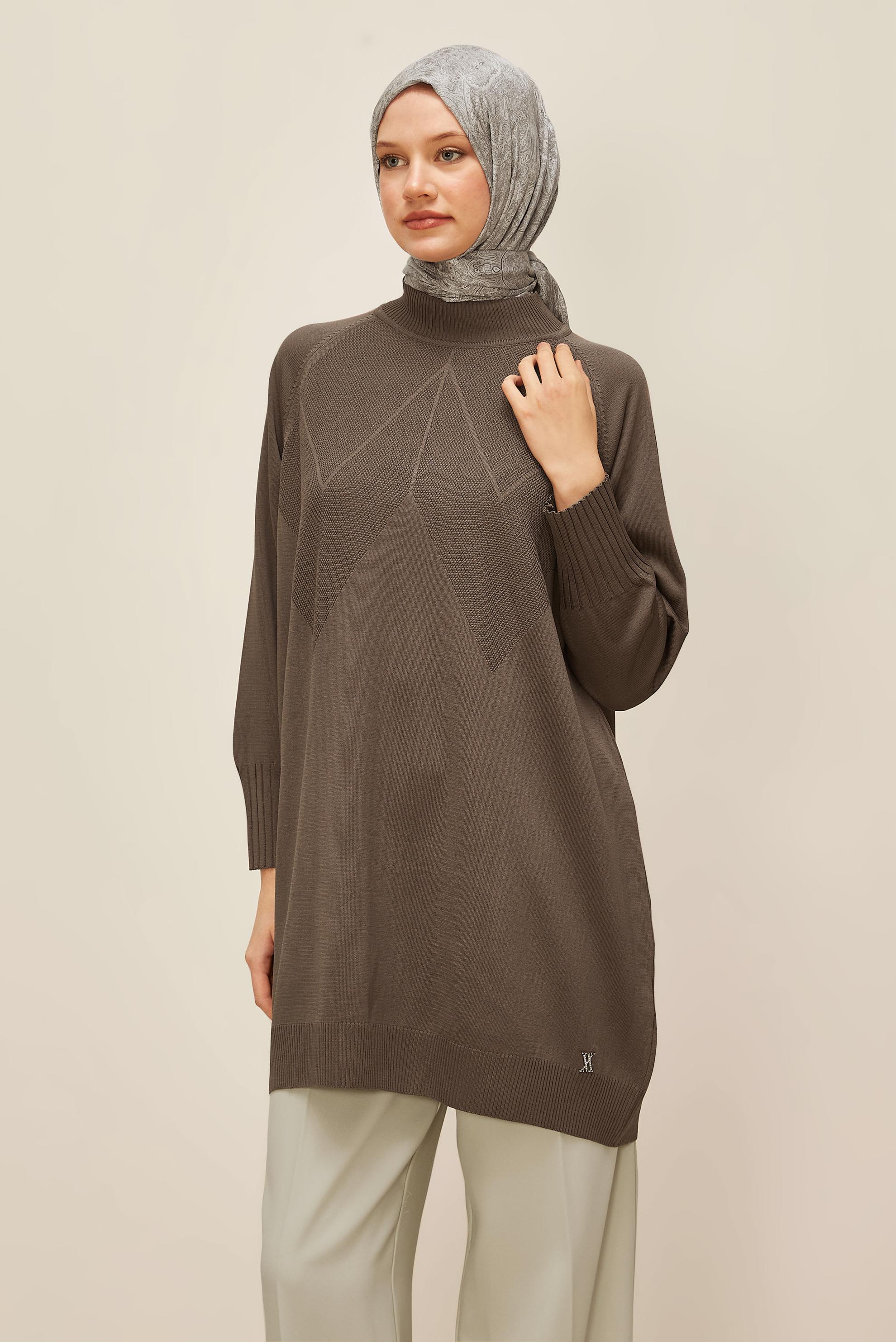 Tesettür giyim KAHVE TRİKO TUNİK 45842