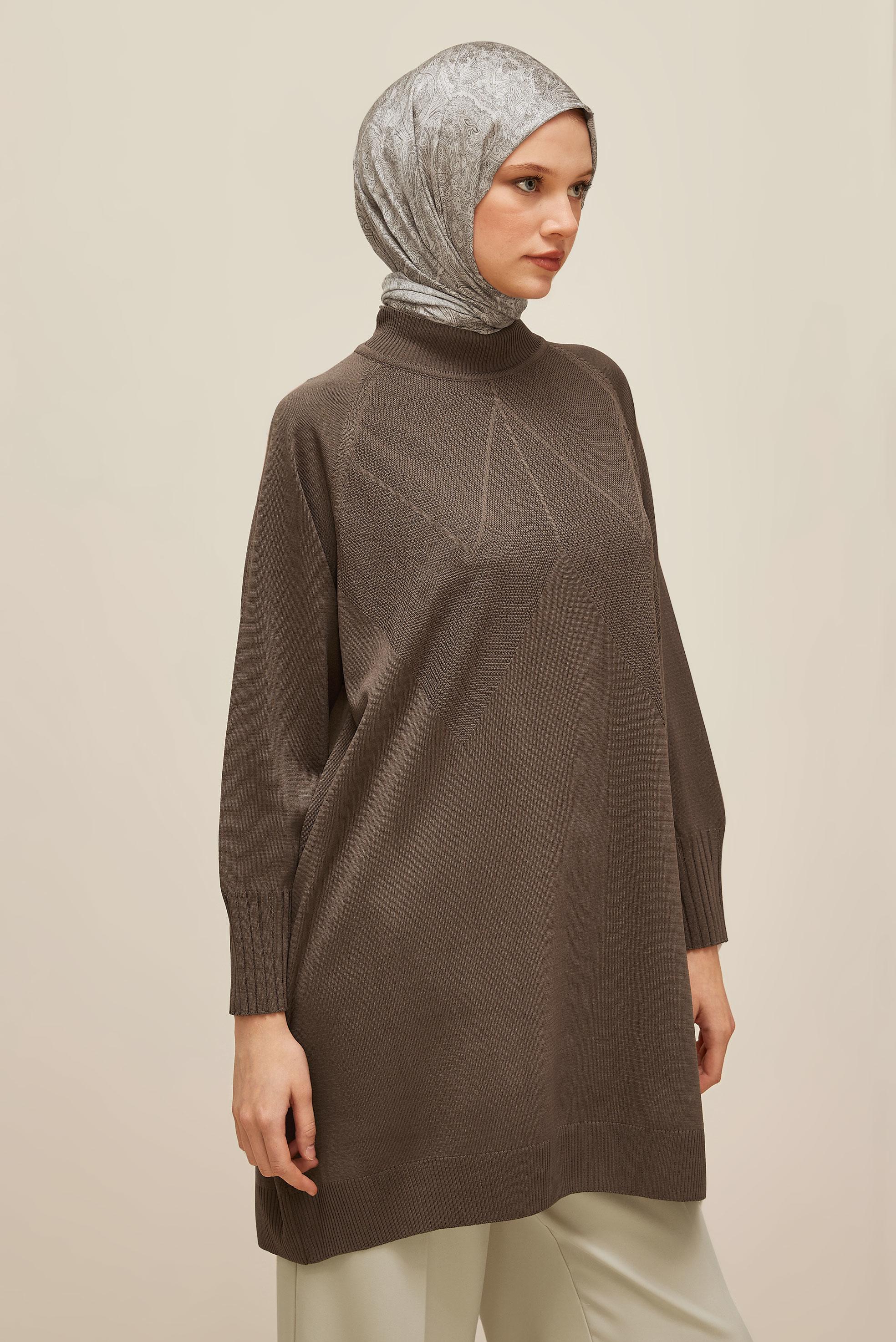 Tesettür giyim KAHVE TRİKO TUNİK 45842