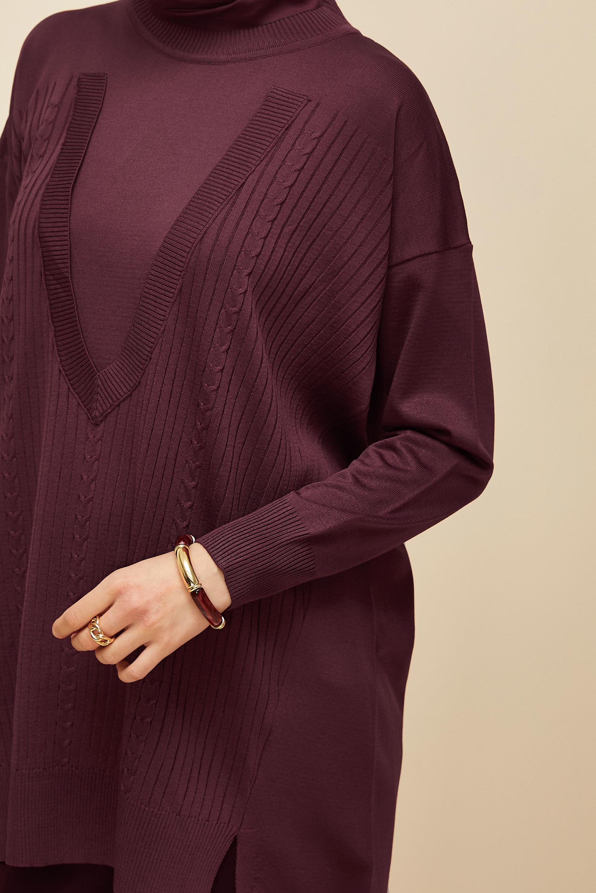 Tesettür giyim BORDO TRİKO TUNİK 45843