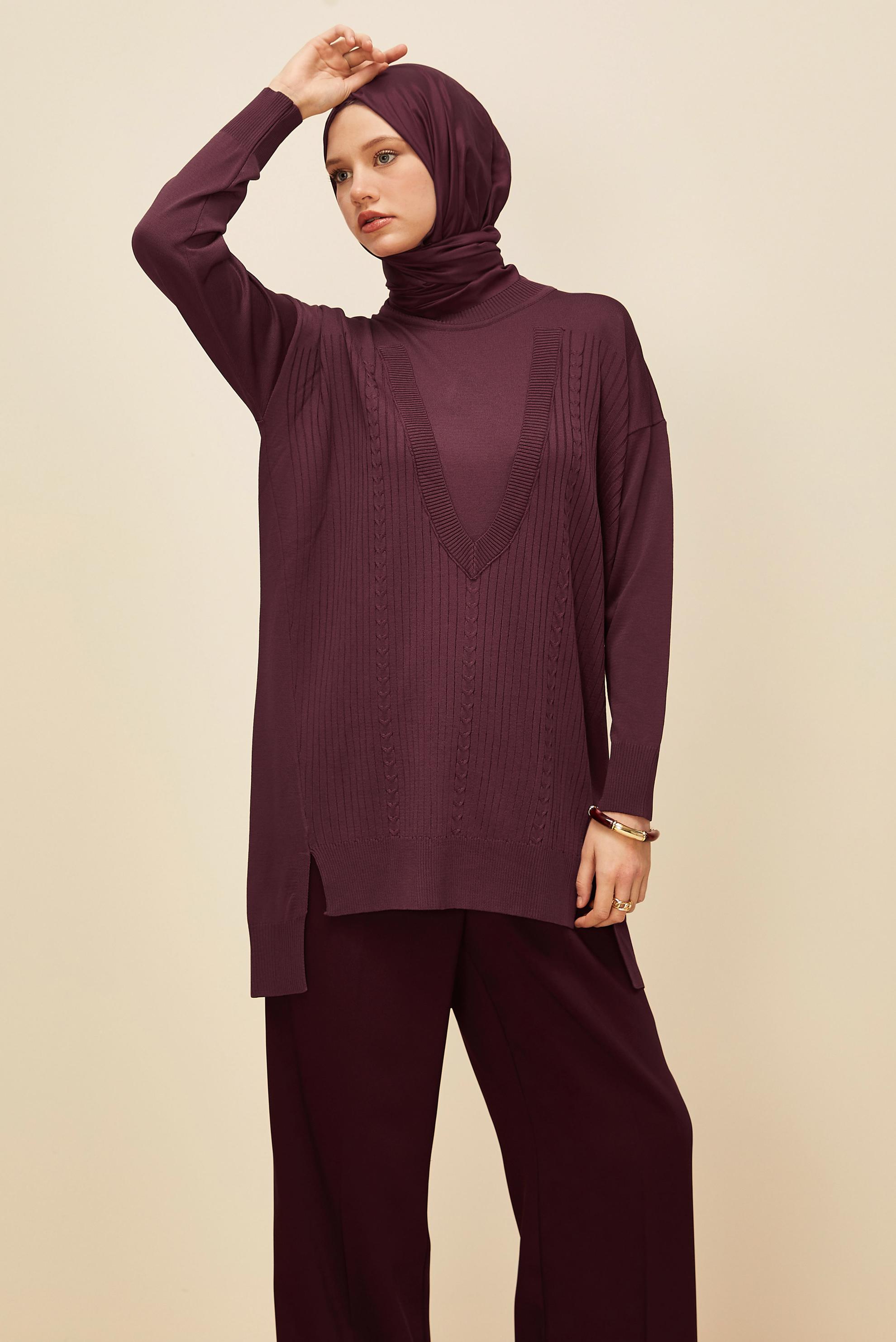 Tesettür giyim BORDO TRİKO TUNİK 45843