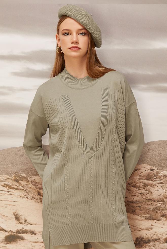 Hijab clothing BEIGE KNITWEAR TUNIC 45843 - ALVİNA