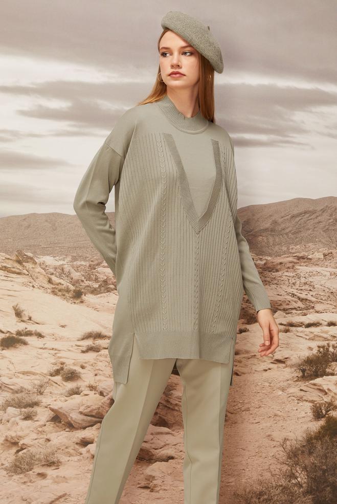Hijab clothing BEIGE KNITWEAR TUNIC 45843 - ALVİNA
