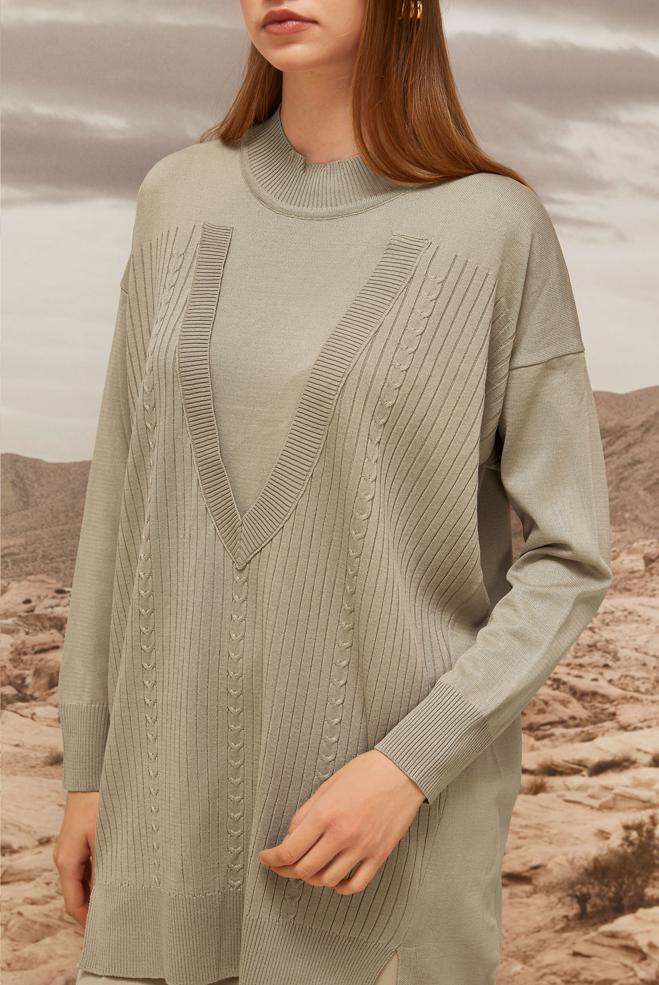 Hijab clothing BEIGE KNITWEAR TUNIC 45843 - ALVİNA