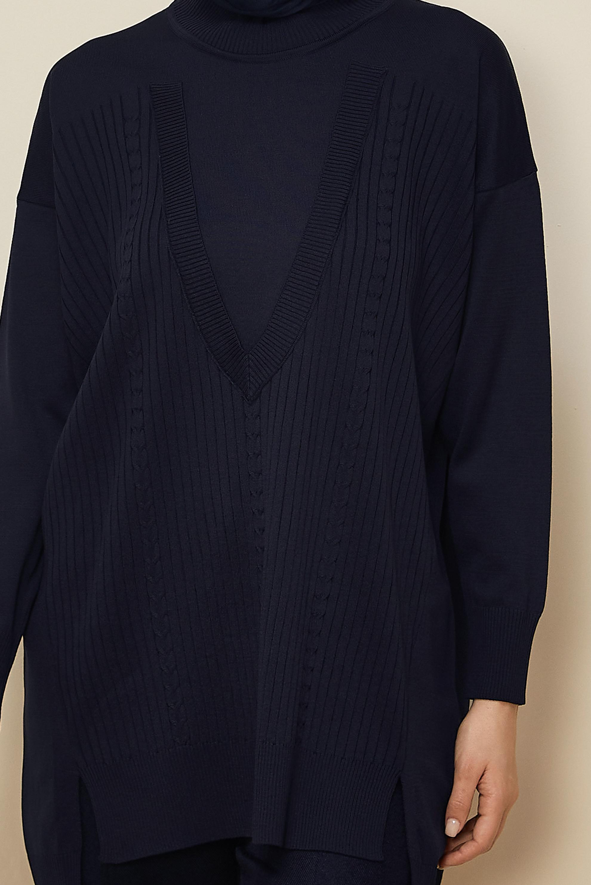 Tesettür giyim LACİVERT 45843 TRİKO TUNİK 38-44