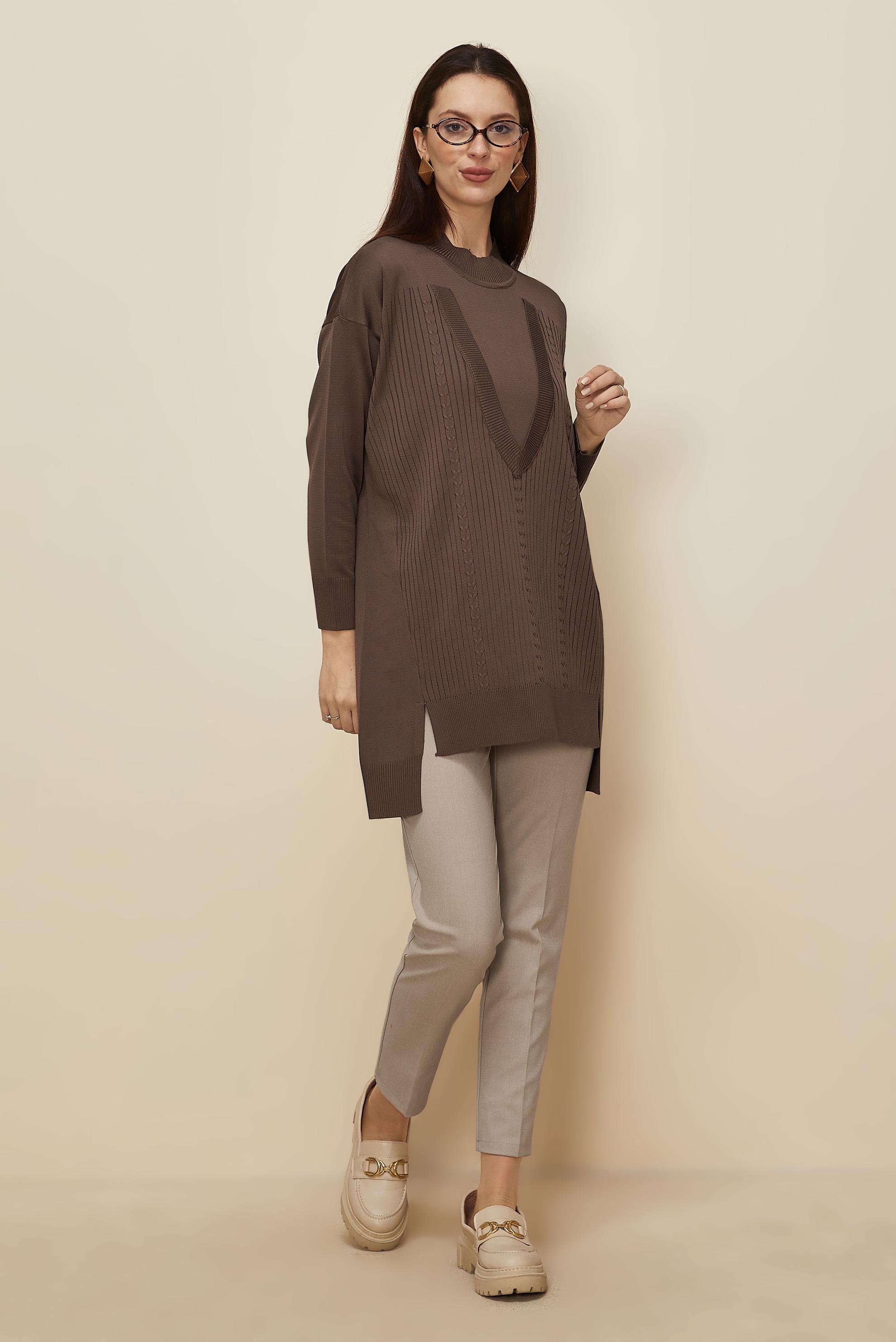 Tesettür giyim KAHVE 45843 TRİKO TUNİK 38-44
