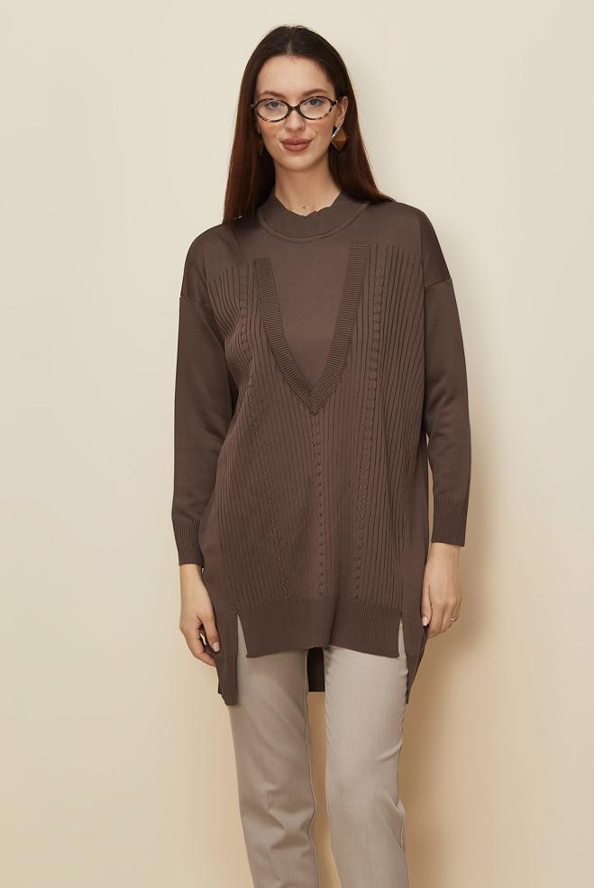 Tesettür giyim KAHVE 45843 TRİKO TUNİK 38-44 - ALVİNA