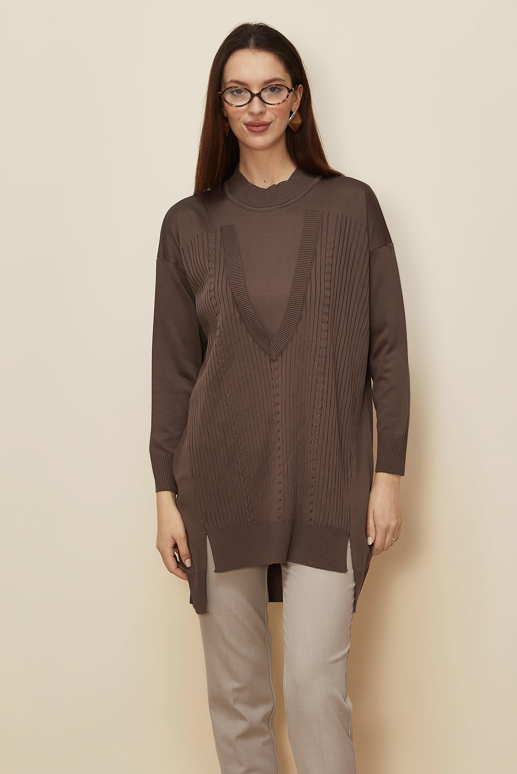 Tesettür giyim KAHVE 45843 TRİKO TUNİK 38-44