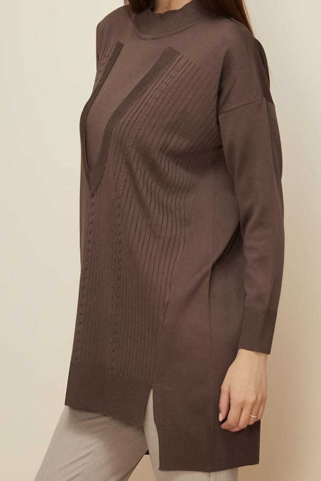 Tesettür giyim KAHVE 45843 TRİKO TUNİK 38-44 - ALVİNA
