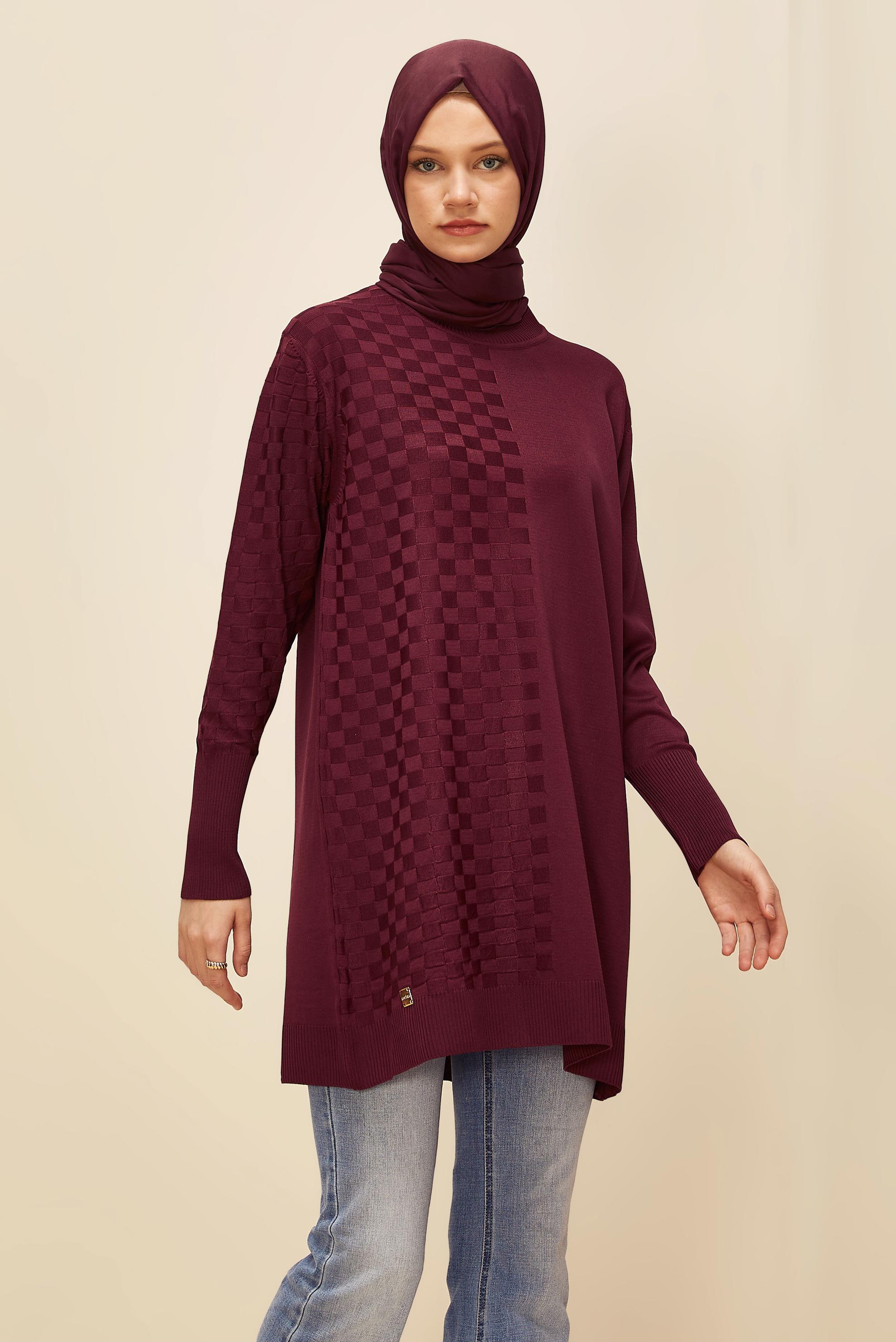 Tesettür giyim BORDO TRİKO TUNİK 45844