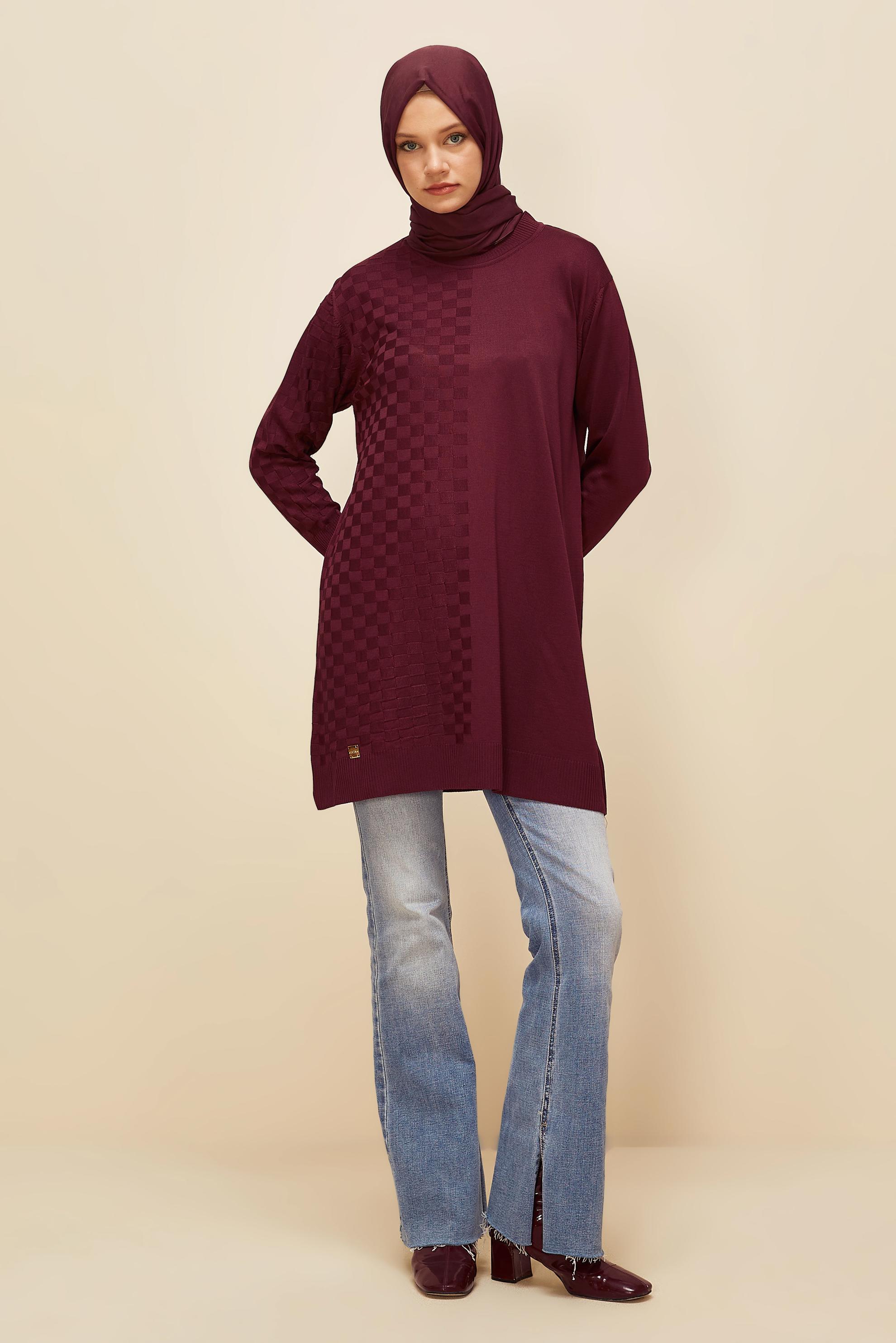 Tesettür giyim BORDO TRİKO TUNİK 45844