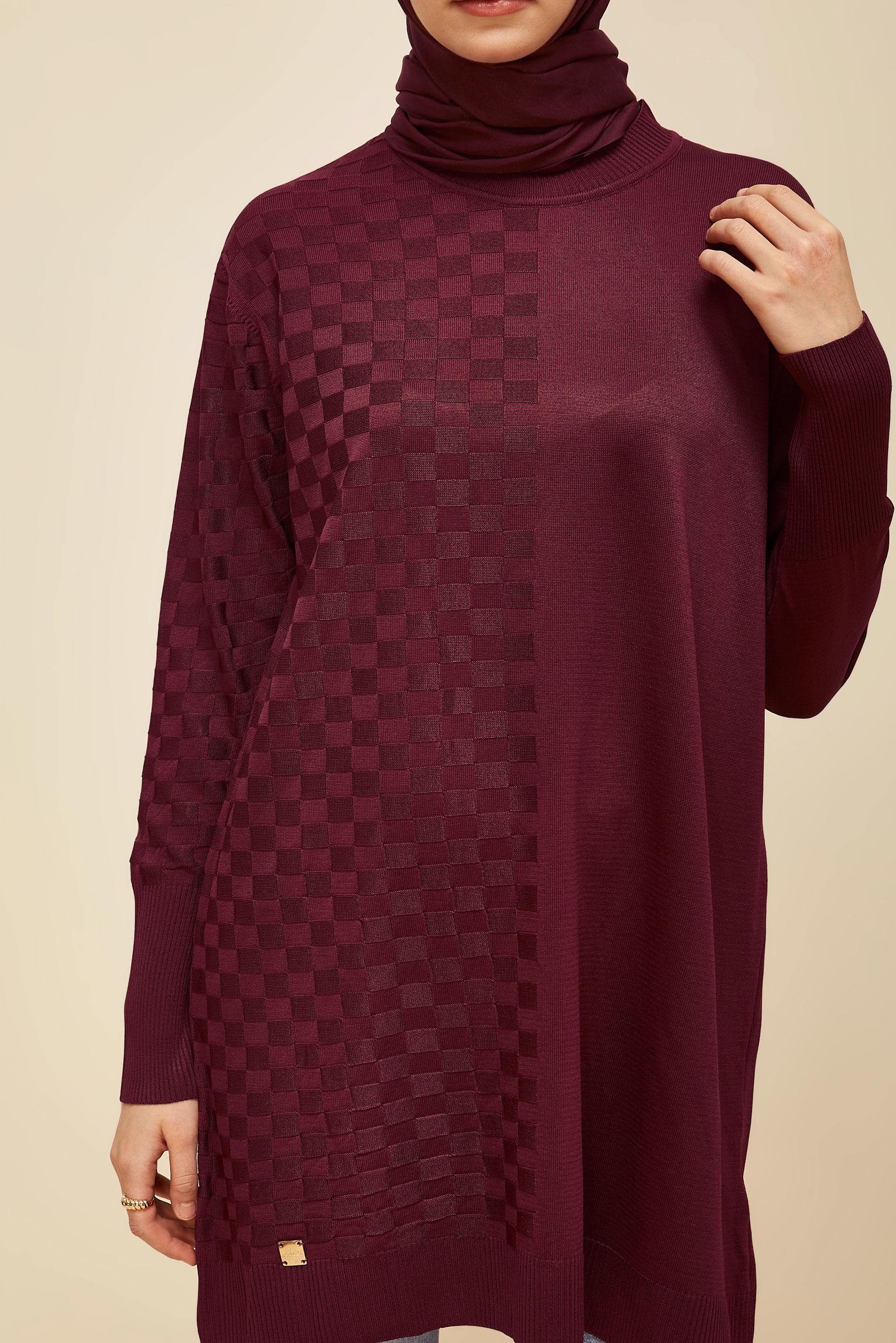 Tesettür giyim BORDO TRİKO TUNİK 45844