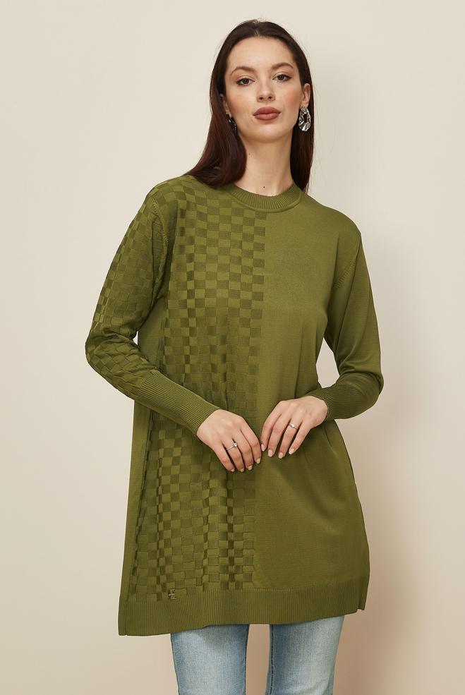 Tesettür giyim YEŞİL 45844 TRİKO TUNİK 40-48 - ALVİNA