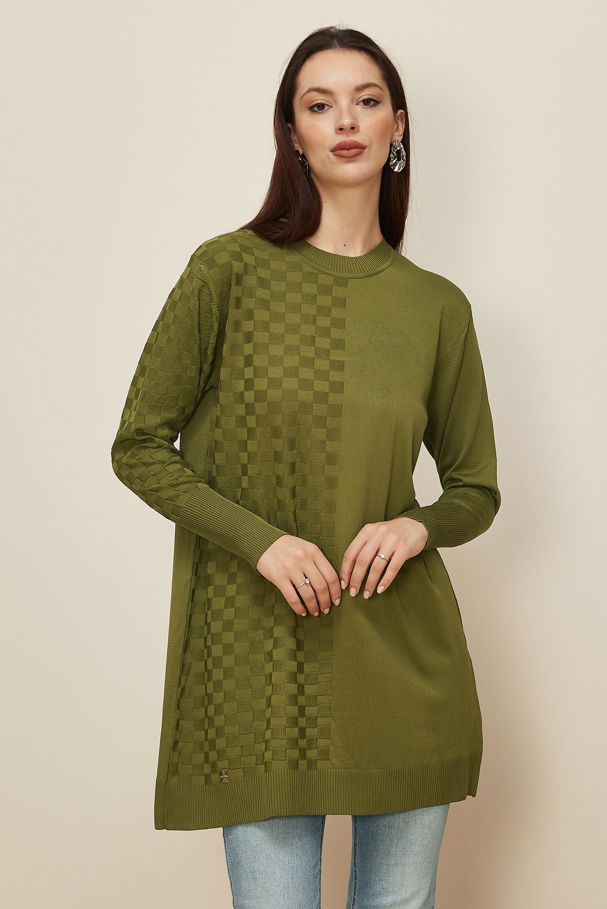 Tesettür giyim YEŞİL 45844 TRİKO TUNİK 40-48