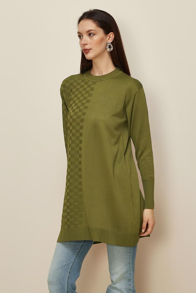 Tesettür giyim YEŞİL 45844 TRİKO TUNİK 40-48 - ALVİNA