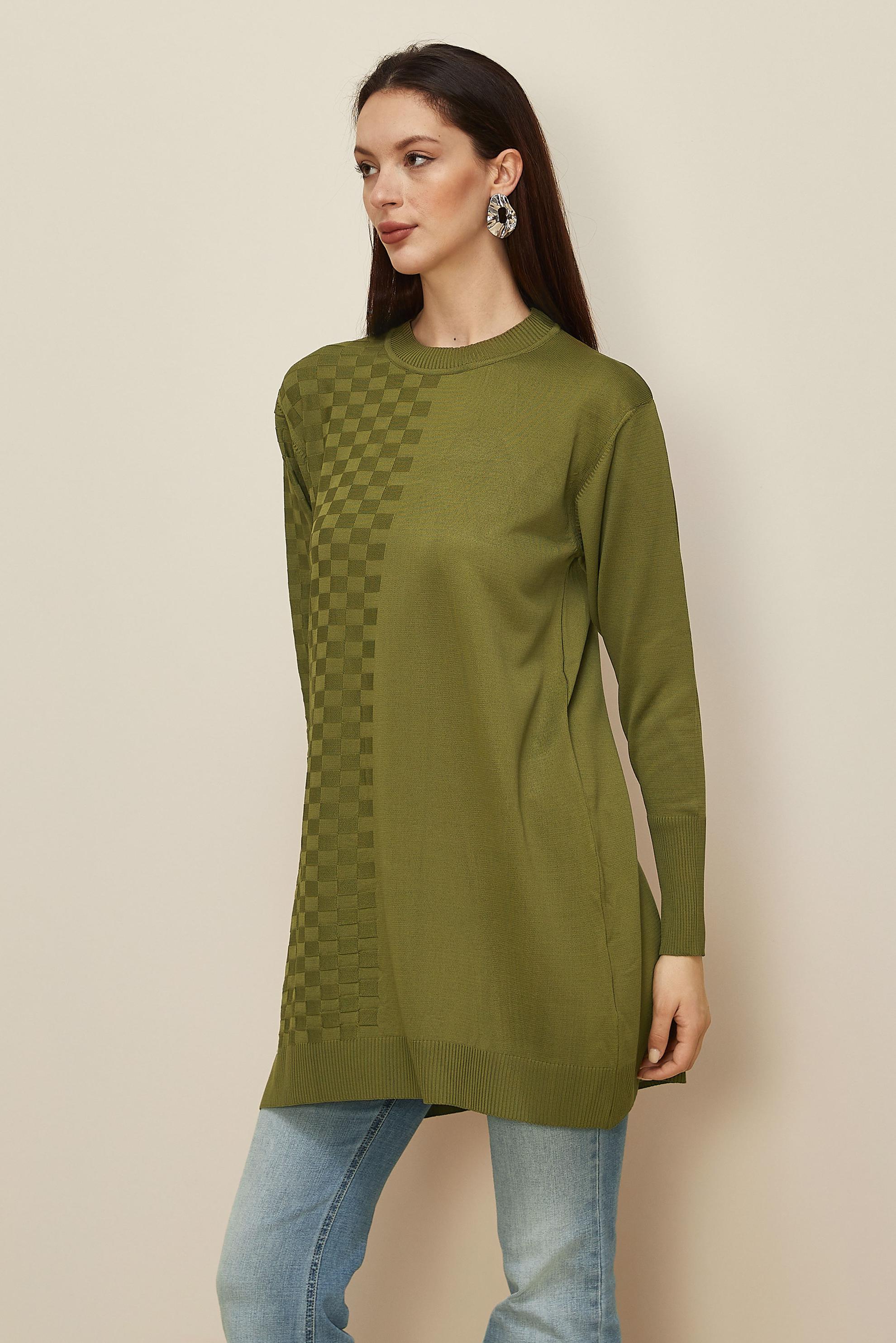 Tesettür giyim YEŞİL 45844 TRİKO TUNİK 40-48