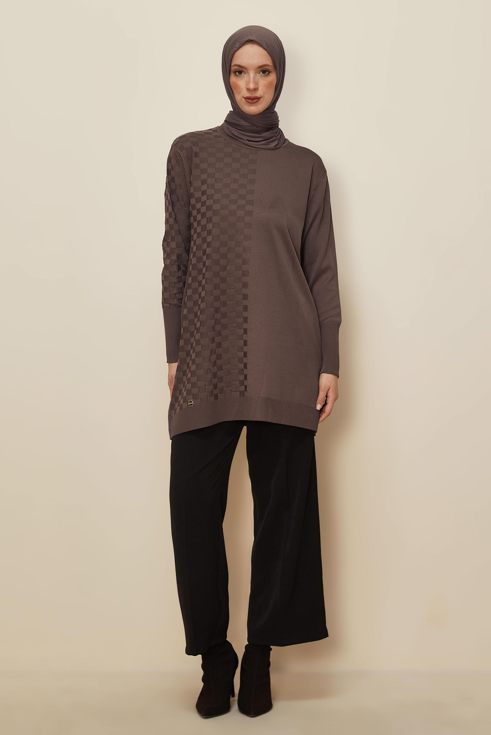 Tesettür giyim KAHVE TRİKO TUNİK 45844