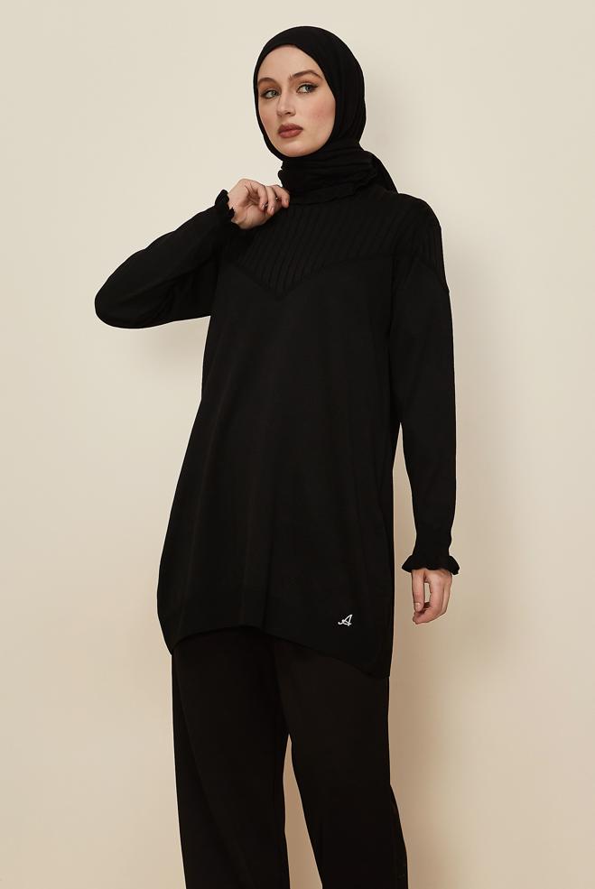Hijab clothing BLACK KNITWEAR TUNIC 45845 - ALVİNA