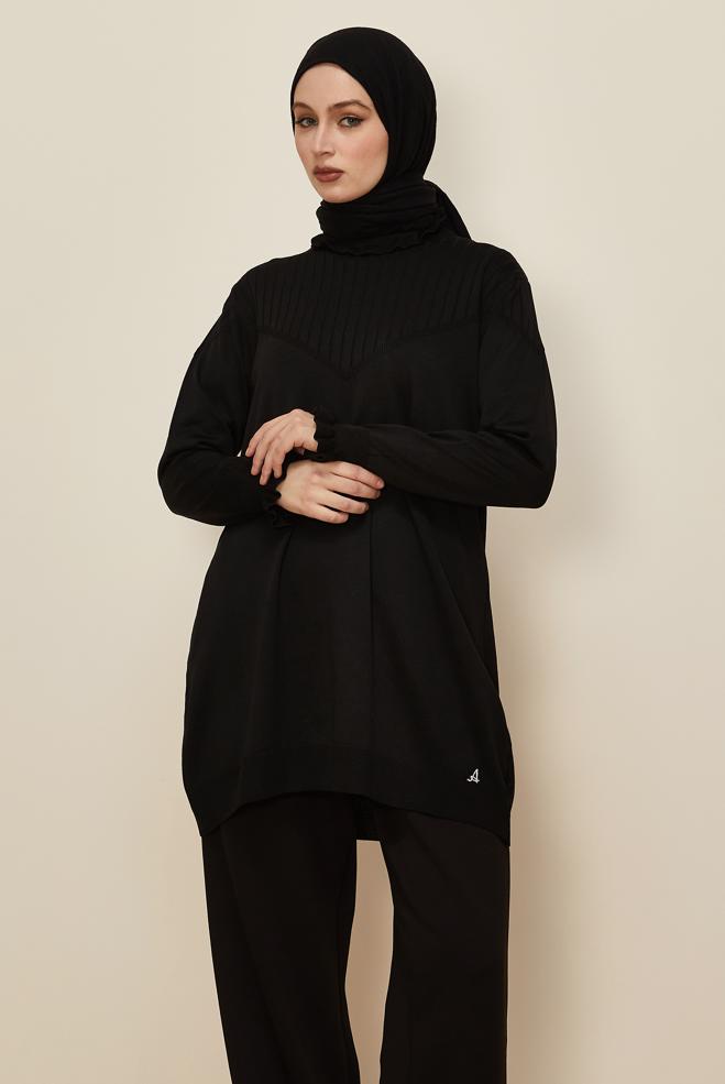 Hijab clothing BLACK KNITWEAR TUNIC 45845 - ALVİNA