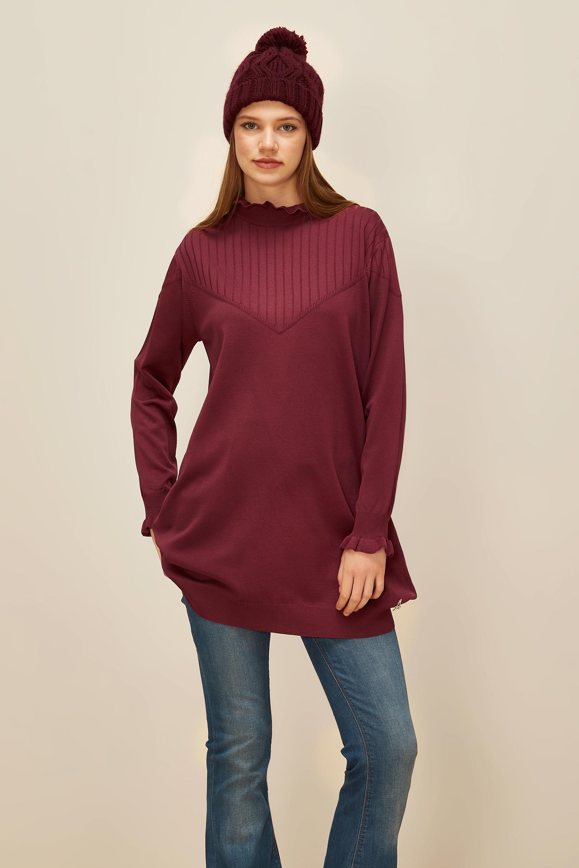 Tesettür giyim BORDO TRİKO TUNİK 45845