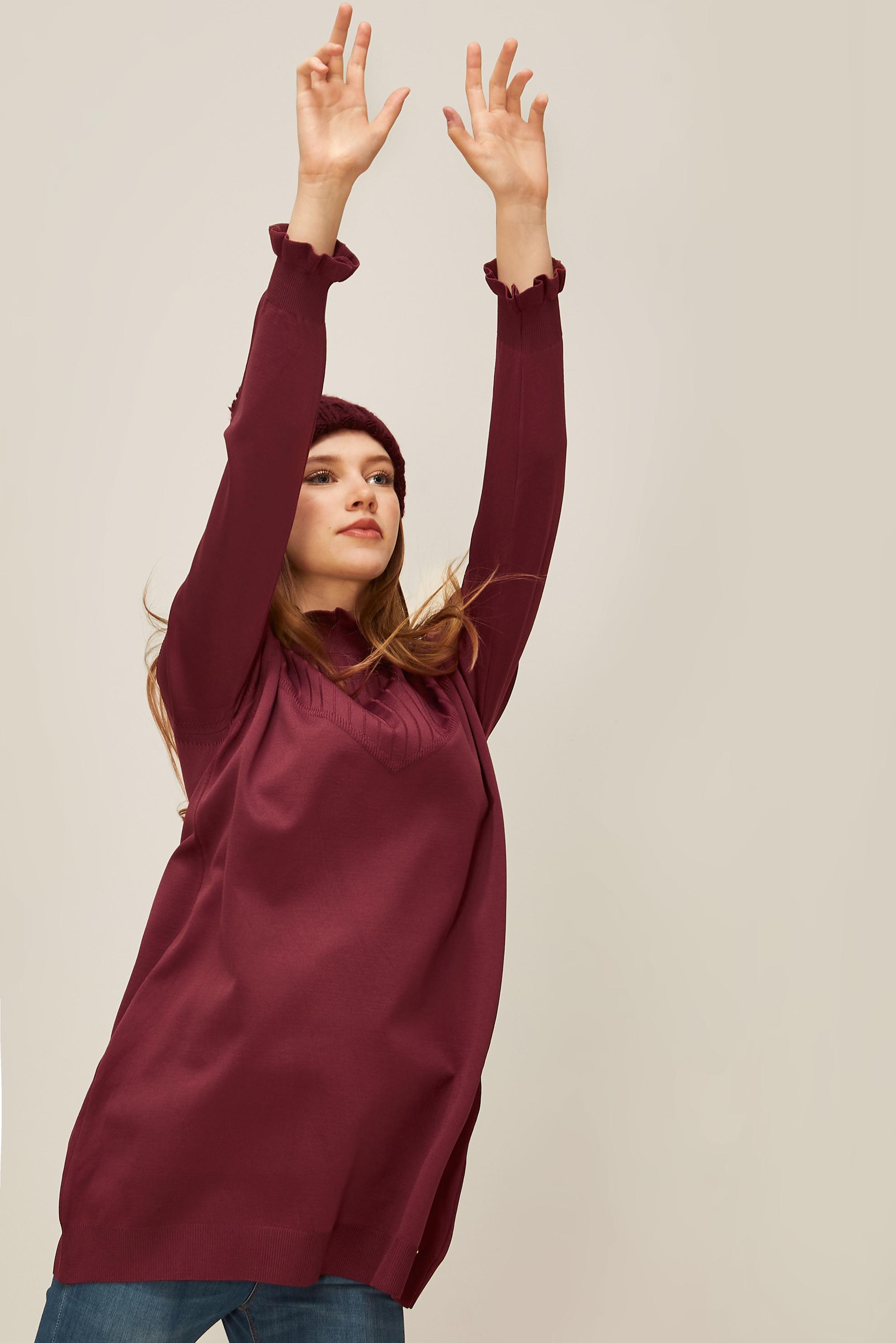 Tesettür giyim BORDO TRİKO TUNİK 45845