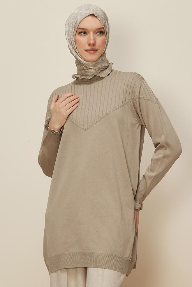 Tesettür giyim BEJ TRİKO TUNİK 45845 - ALVİNA