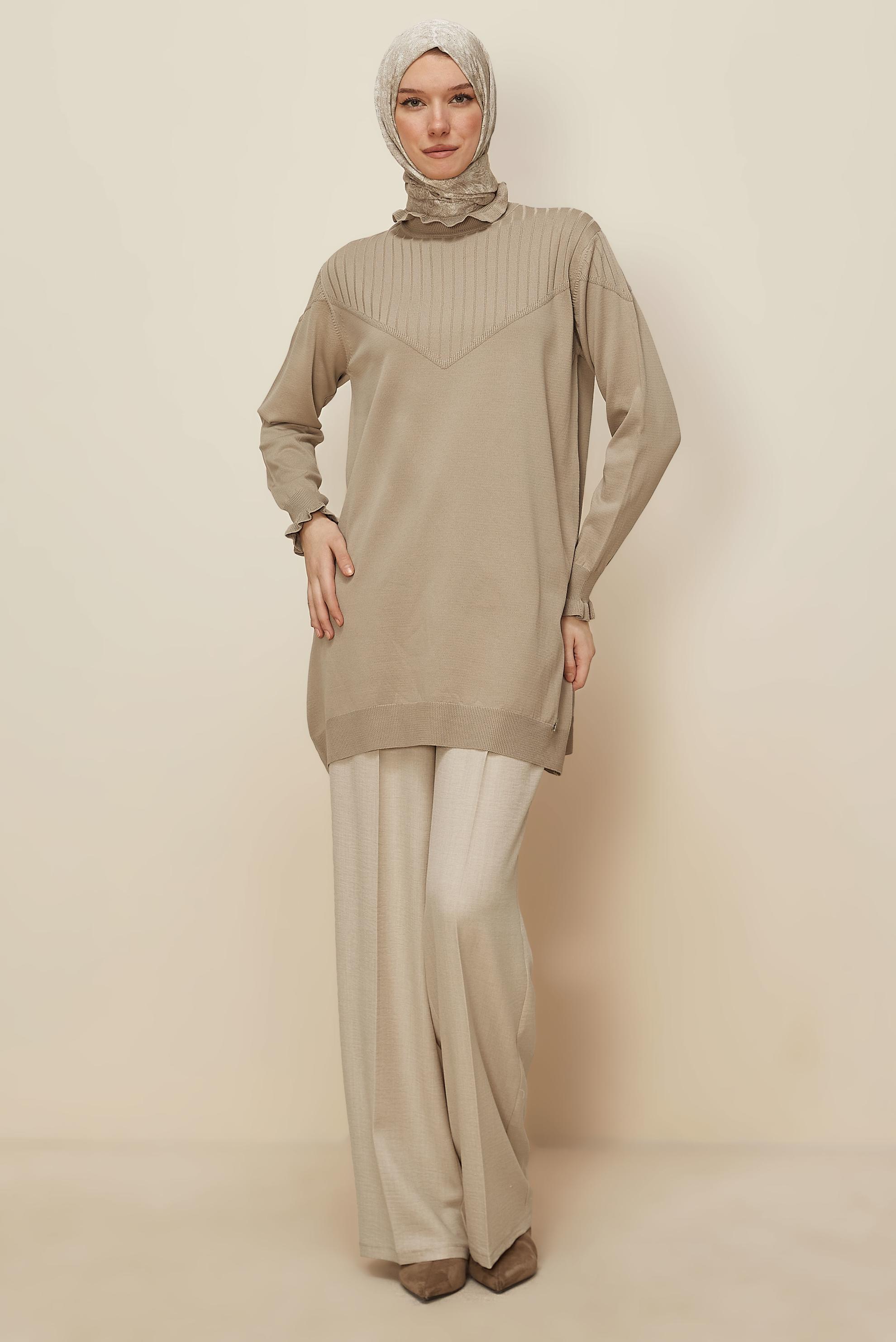 Tesettür giyim BEJ TRİKO TUNİK 45845