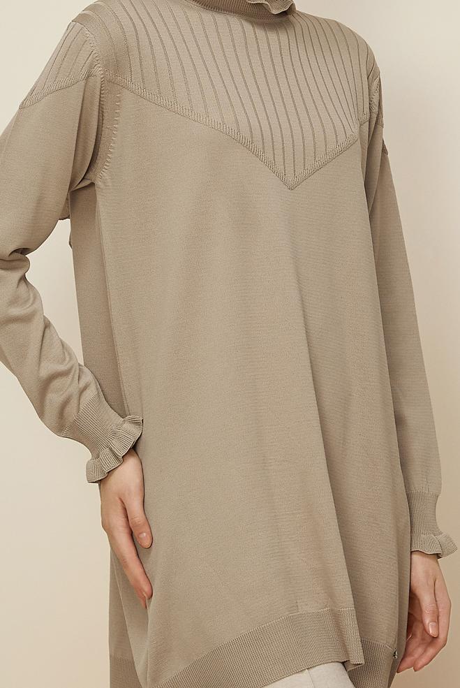 Tesettür giyim BEJ TRİKO TUNİK 45845 - ALVİNA