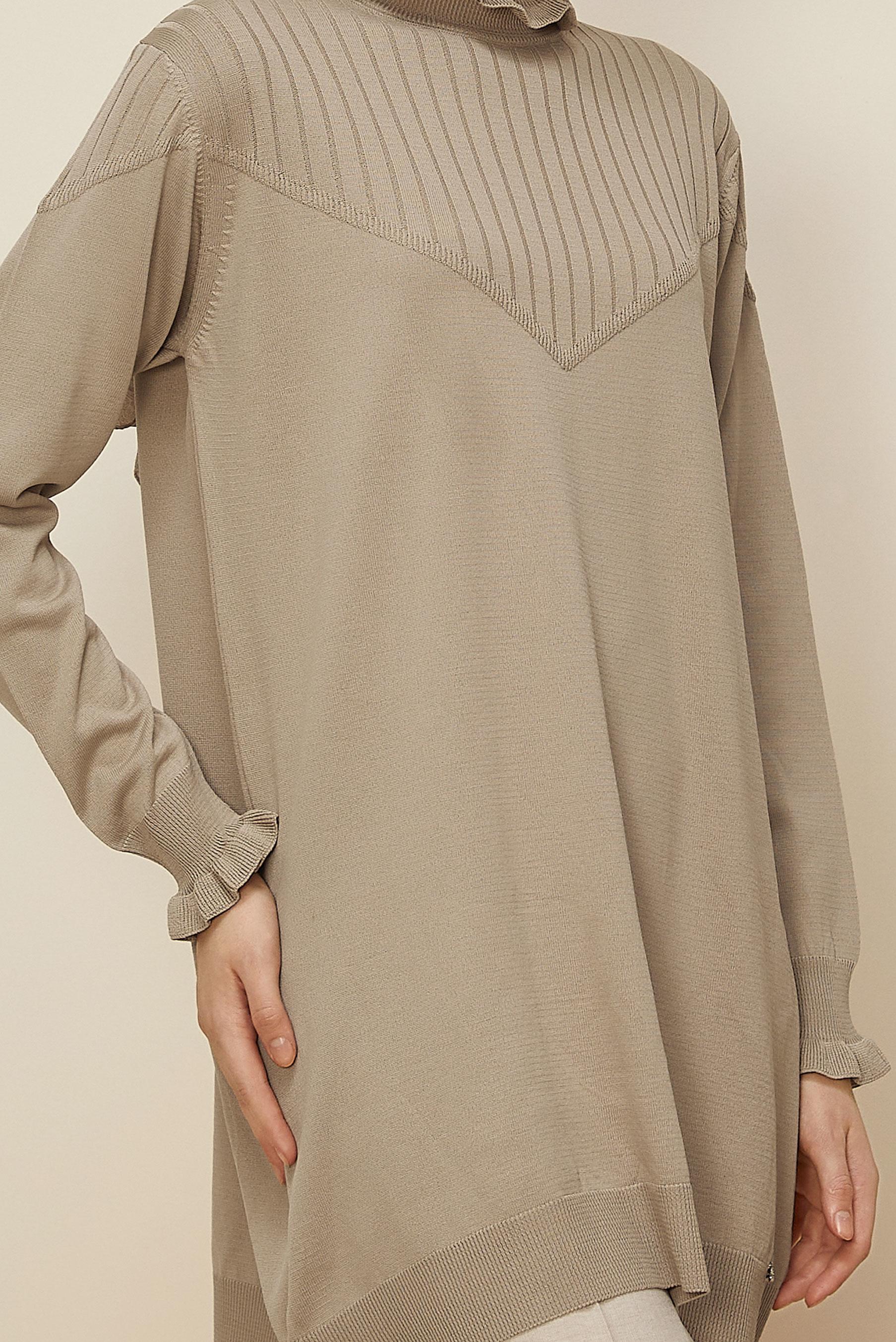 Tesettür giyim BEJ TRİKO TUNİK 45845