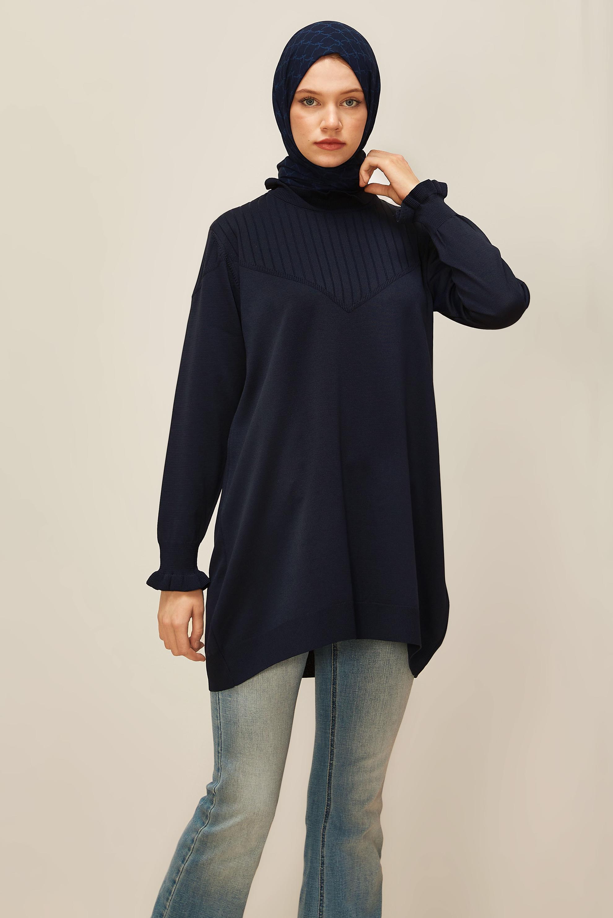 Tesettür giyim LACİVERT TRİKO TUNİK 45845
