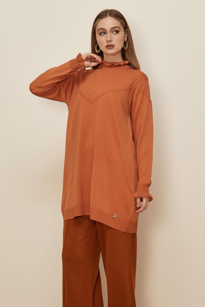 Hijab clothing ORANGE KNITWEAR TUNIC 45845 - ALVİNA
