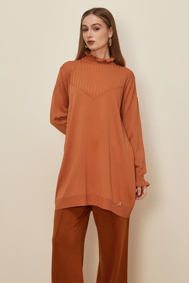 Hijab clothing ORANGE KNITWEAR TUNIC 45845 - ALVİNA