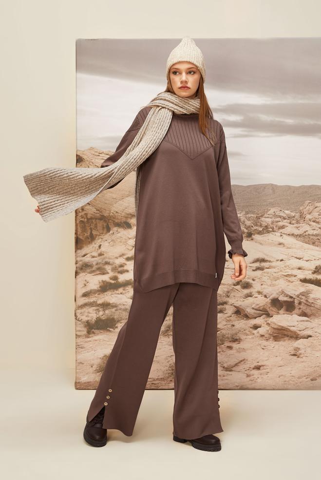 Hijab clothing BROWN KNITWEAR TUNIC 45845 - ALVİNA