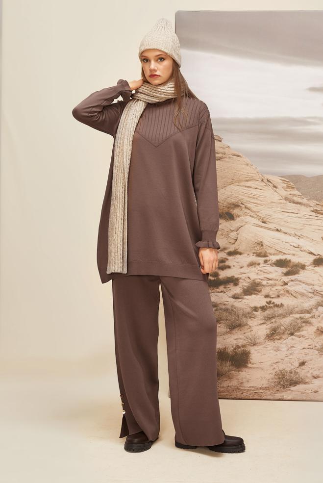 Hijab clothing BROWN KNITWEAR TUNIC 45845 - ALVİNA