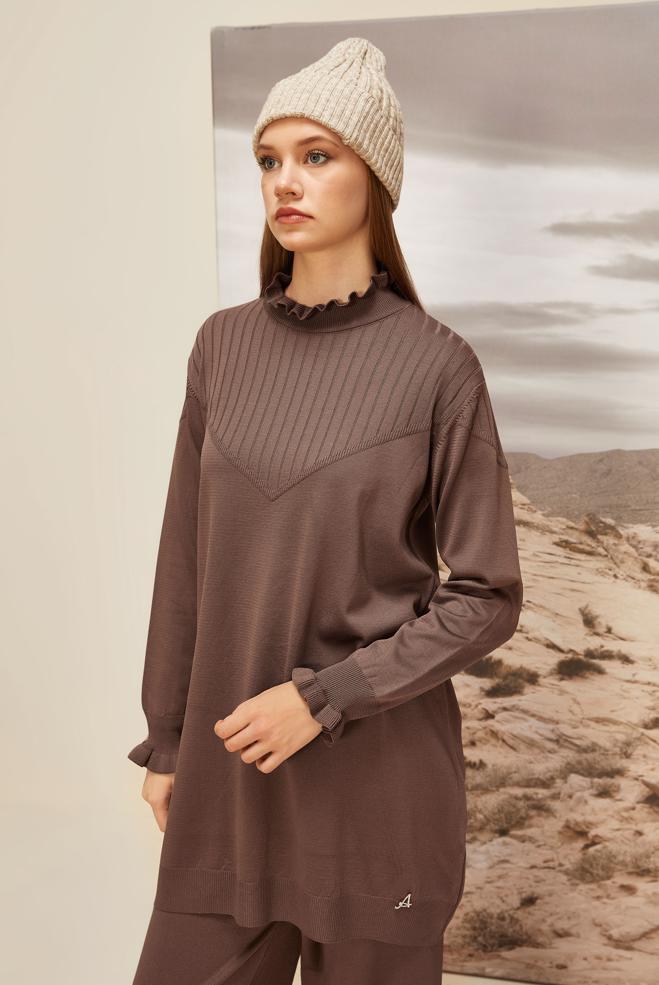 Hijab clothing BROWN KNITWEAR TUNIC 45845 - ALVİNA
