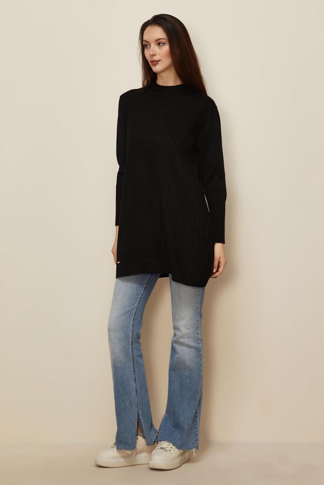 Hijab clothing BLACK KNITWEAR TUNIC 45846 - ALVİNA