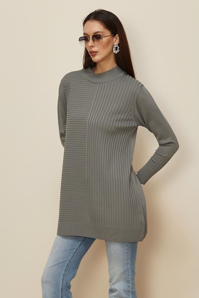 Vêtements hijab GRIS TUNIQUE EN MAILLE 45846 - ALVİNA