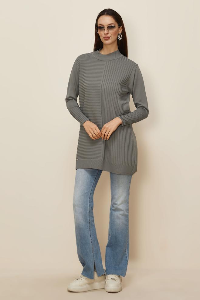 Vêtements hijab GRIS TUNIQUE EN MAILLE 45846 - ALVİNA