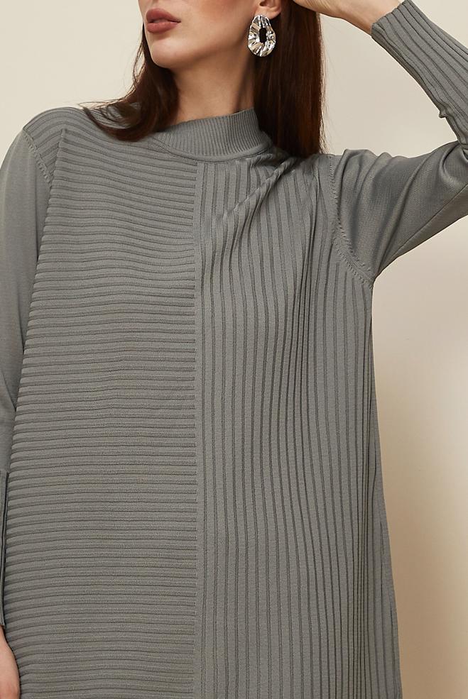 Vêtements hijab GRIS TUNIQUE EN MAILLE 45846 - ALVİNA