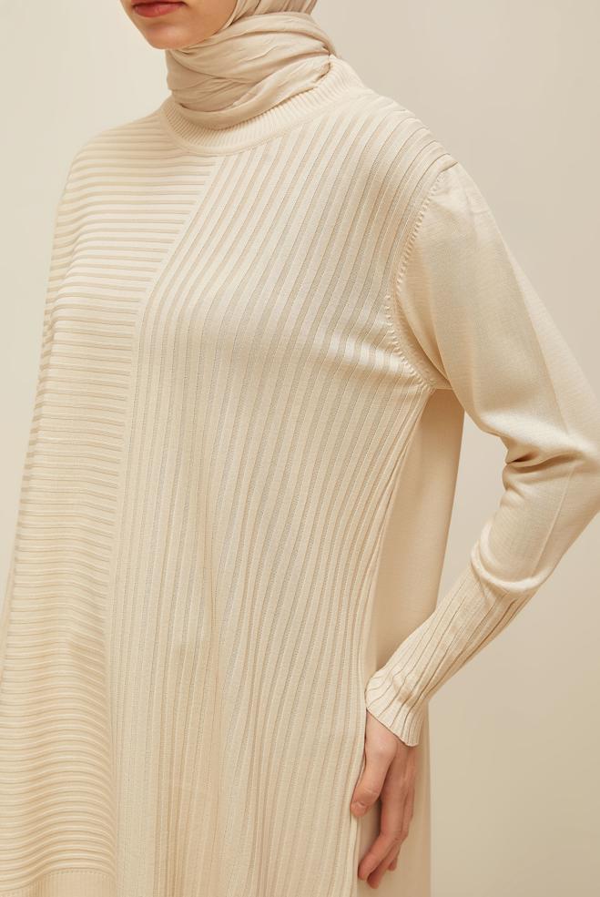 Hijab clothing BEIGE KNITWEAR TUNIC 45846 - ALVİNA